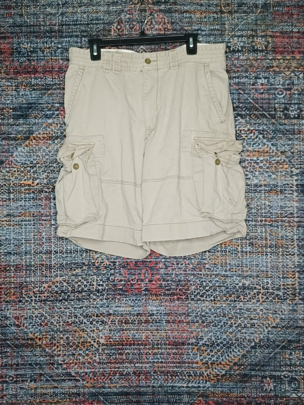 POLO Ralph Lauren mens solid khaki flap chino cargo shorts 34